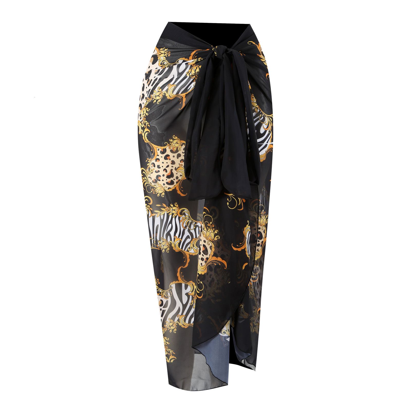 Y80 Black Tiger Pattern Wrapped Skirt