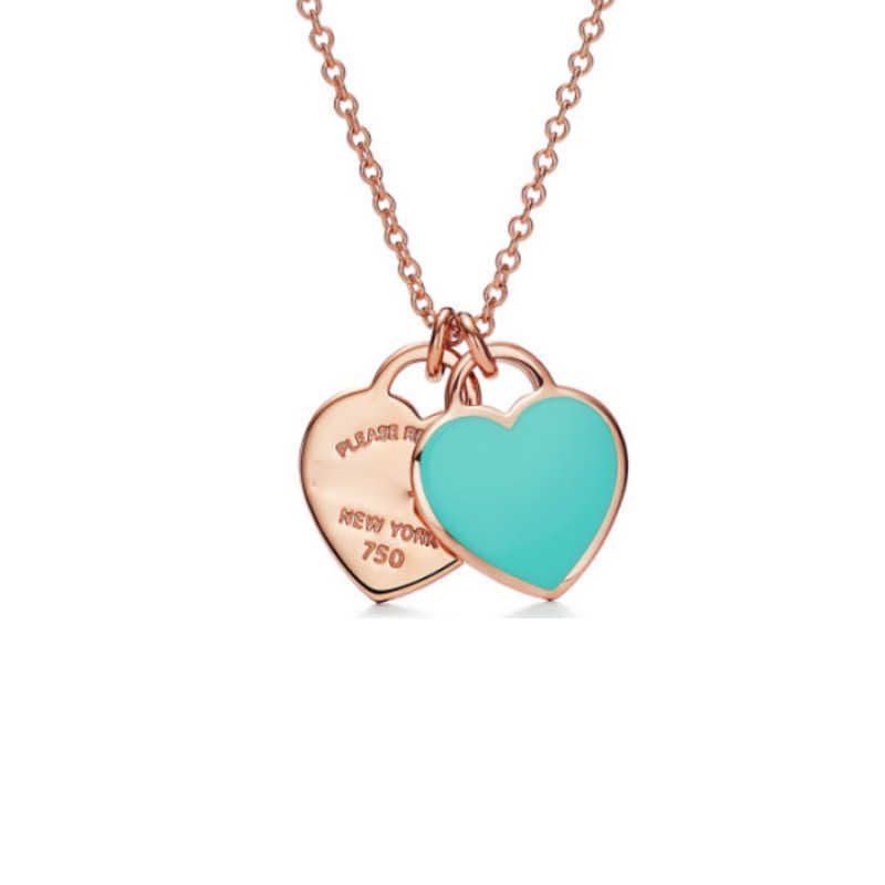 Doppio cuore smaltato blu in oro rosa-925