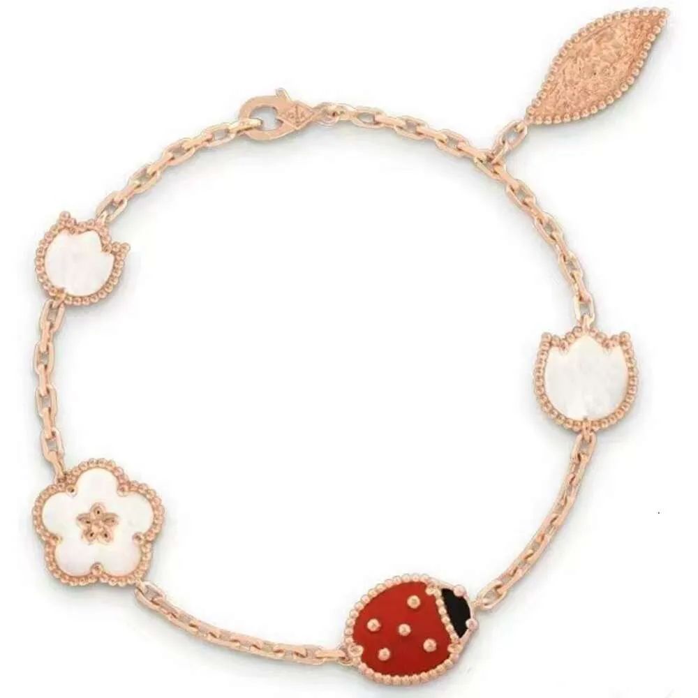 Five Flower Ladybug Bracelet-925