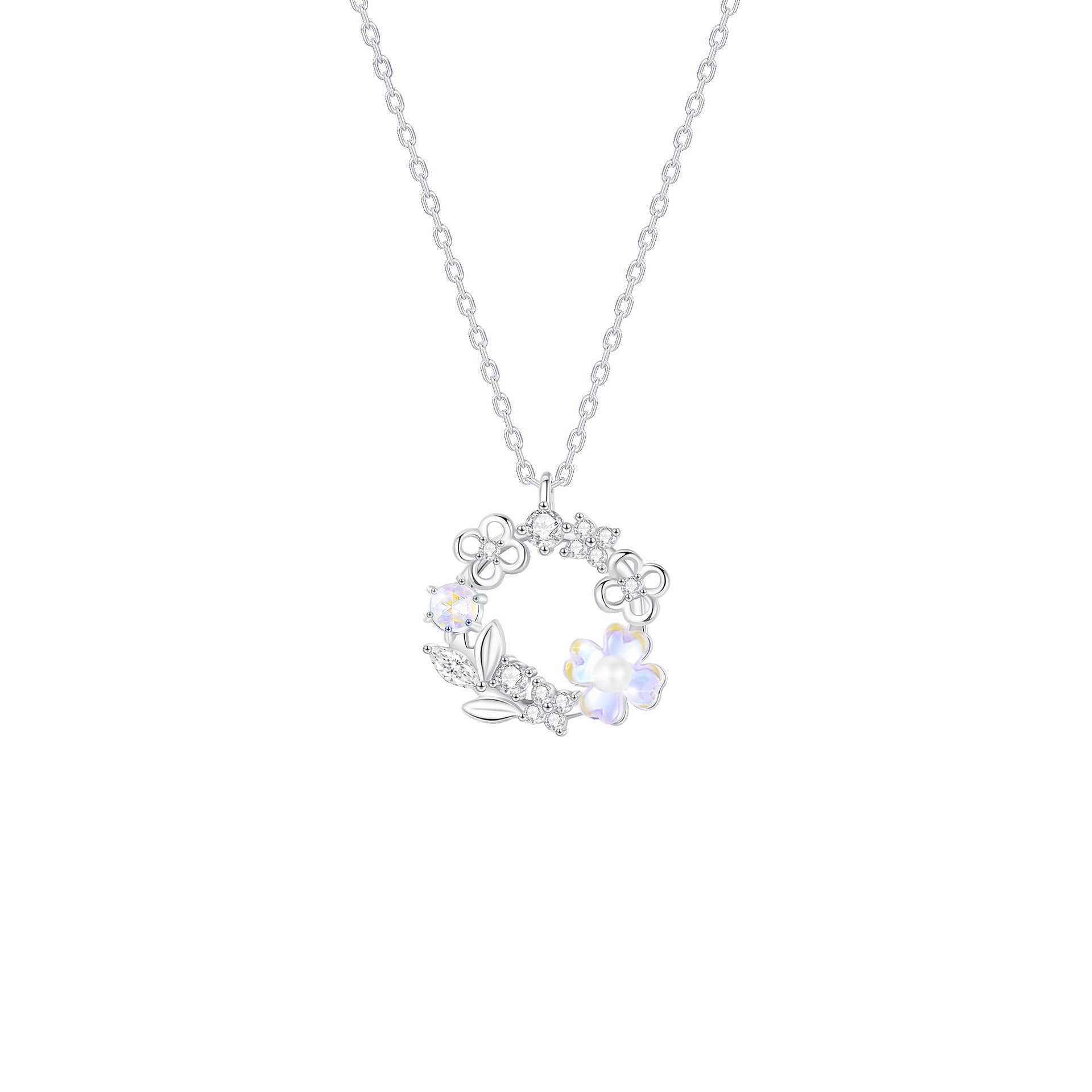 W696 Clover Flower Ring Necklace-925 S