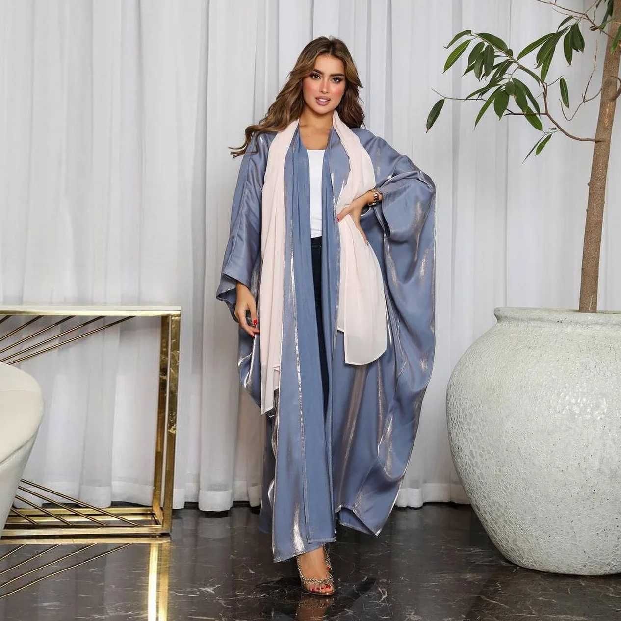 Abaya Ouverte Bleue-Taille Unique
