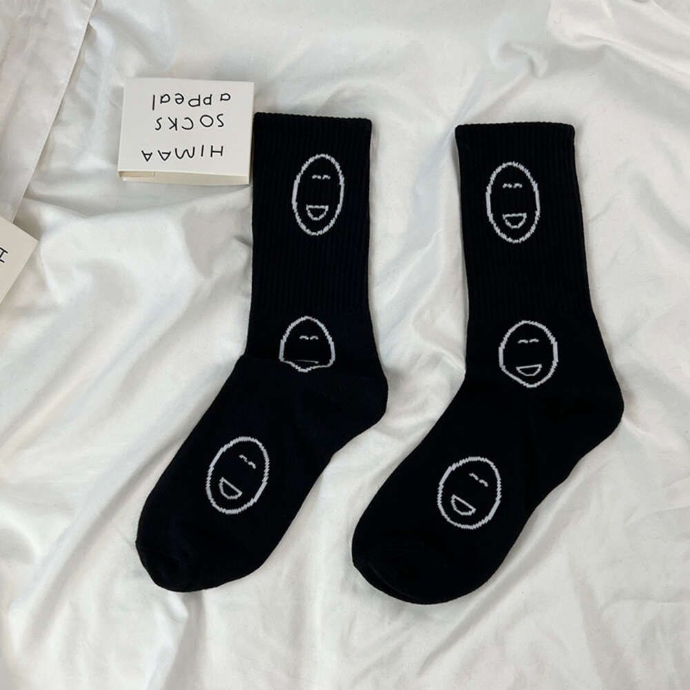 Black Smiling Expression Socks, Thin