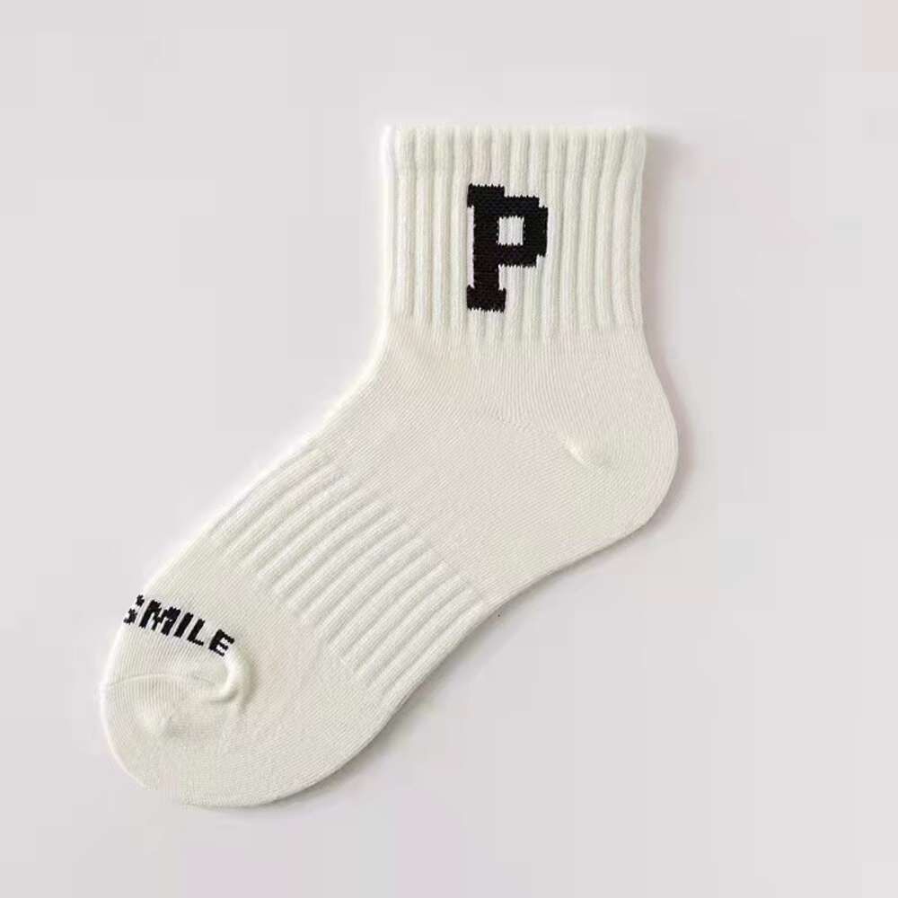 White Letter p Thin Socks