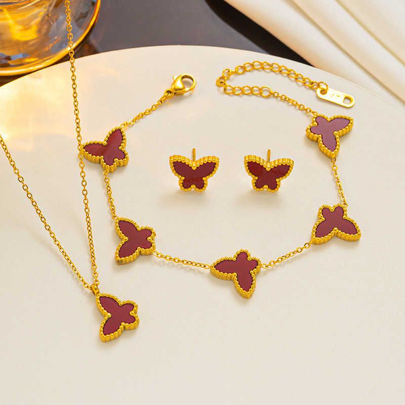 871 Butterfly Three Piece Set Red Shel