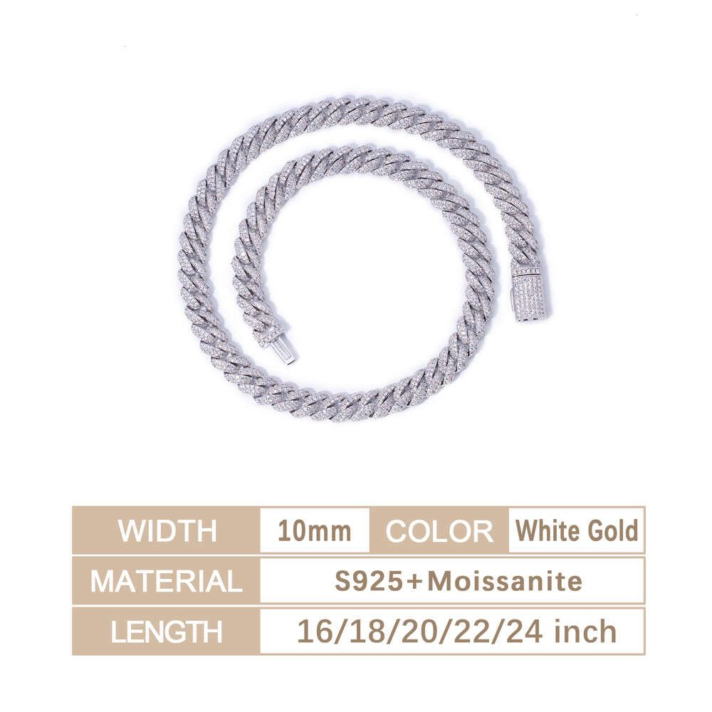 10 mm biała złota-8-calowa bransoletka