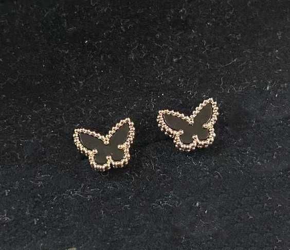 Rose Gold Black Shell Butterfly Earrin