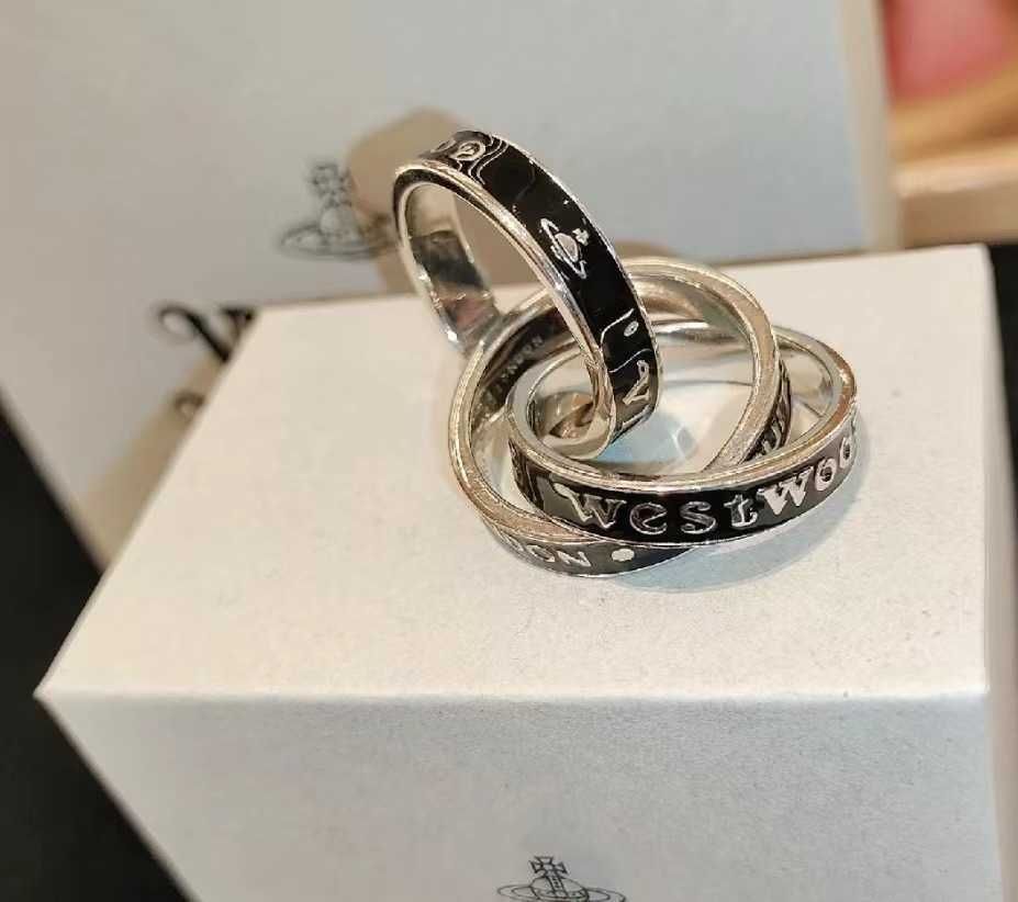 Three Ring Black Enamel Ring