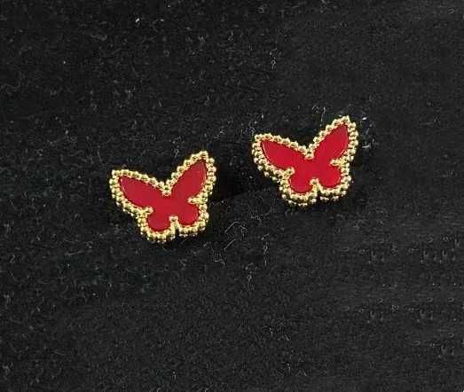 Brincos de borboleta de casca vermelha dourada-92