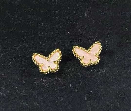 Brincos de borboleta de casca rosa dourada-9