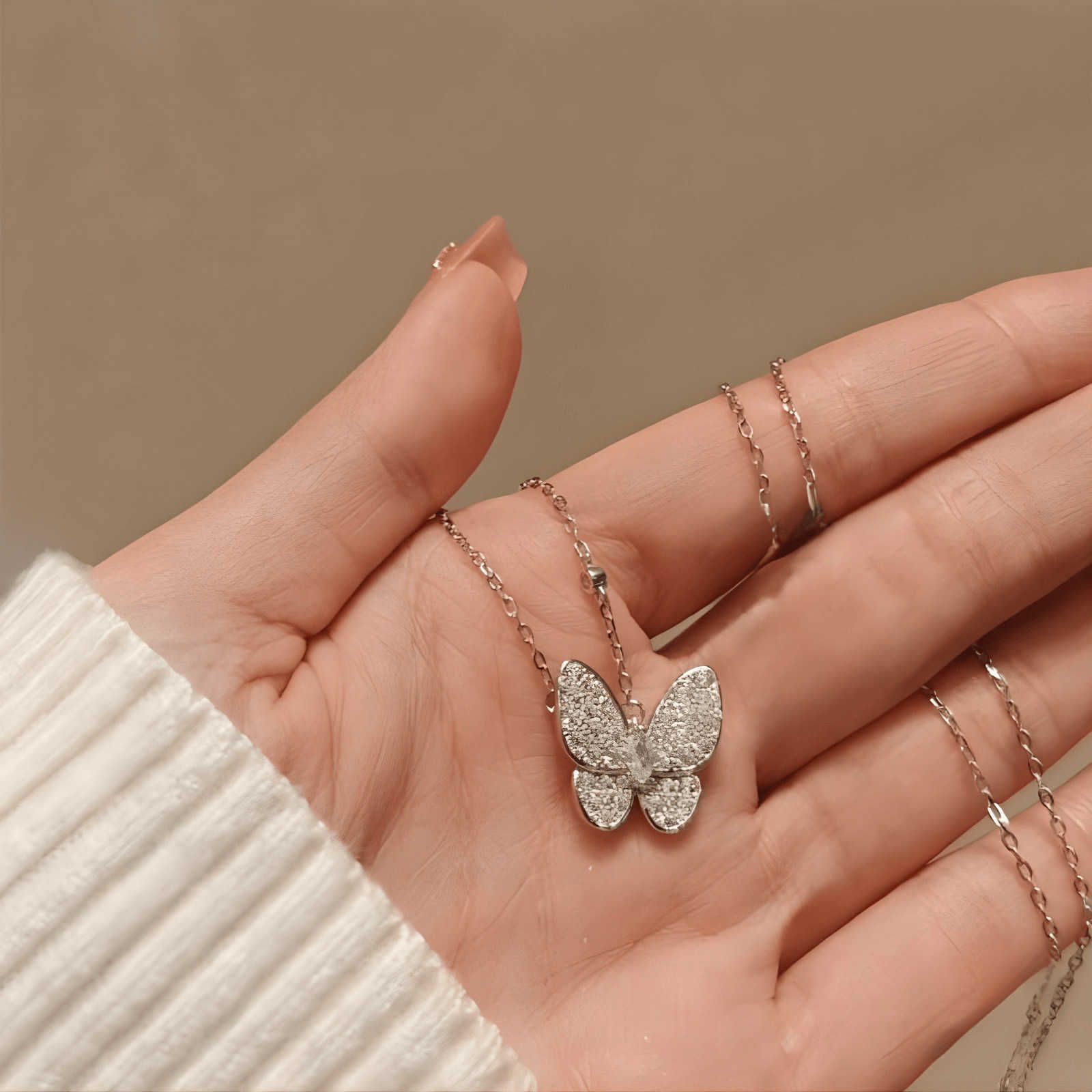 White Gold Butterfly Necklace-925 Silver