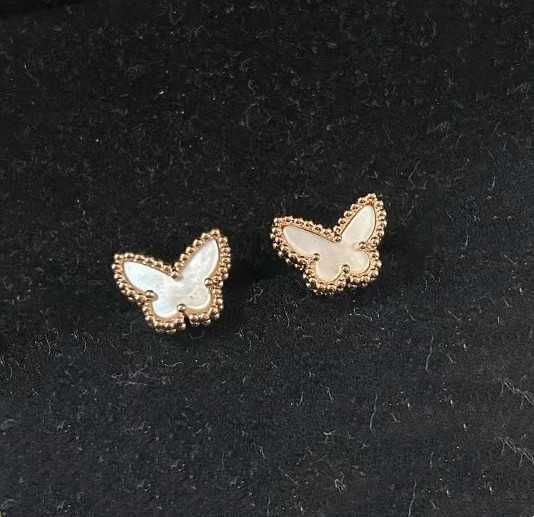 Rose Gold White Shell Butterfly Earrin