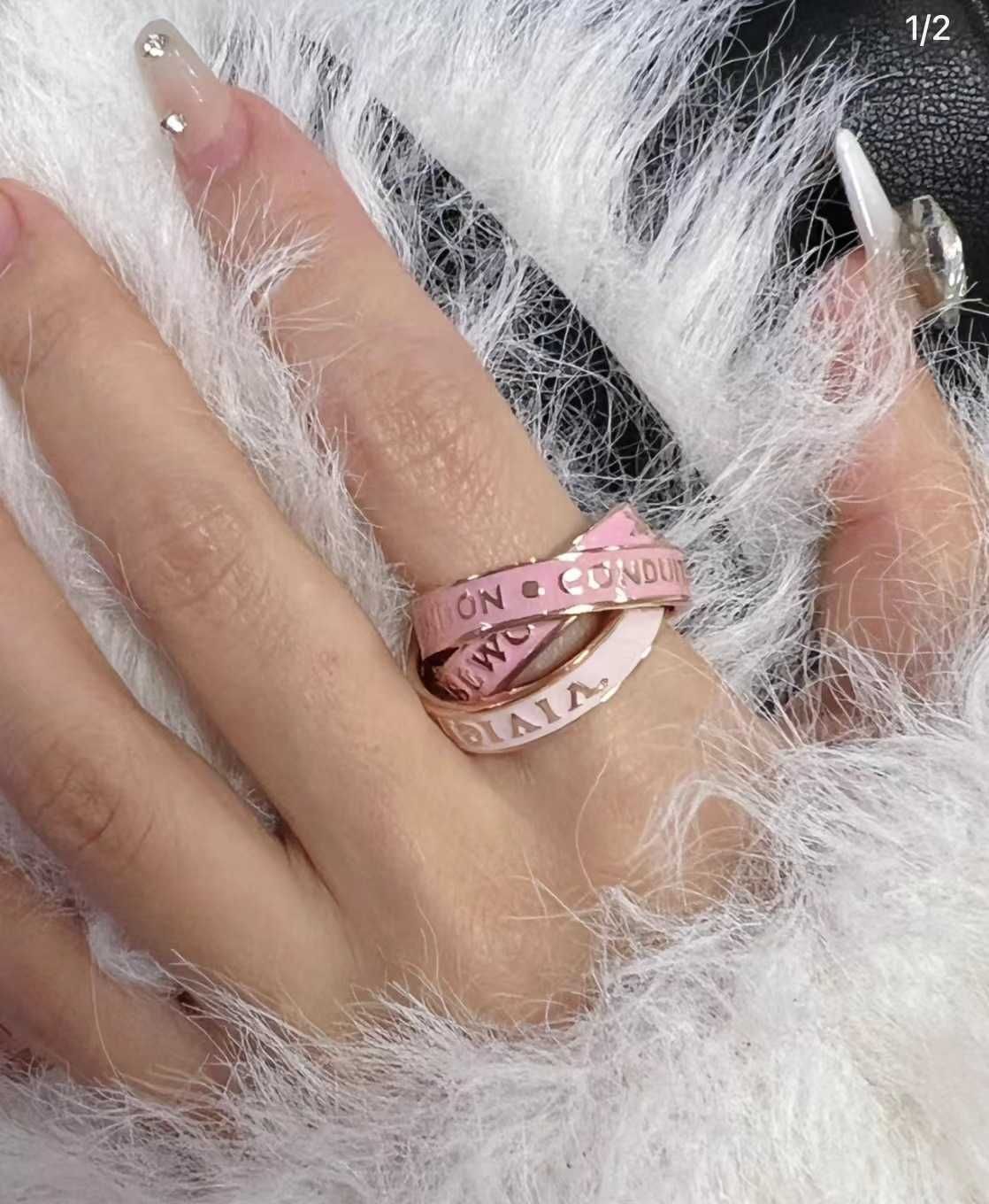 Three Ring Pink Enamel Ring