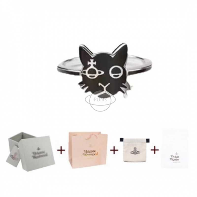 Anel de gato preto prateado+conjunto