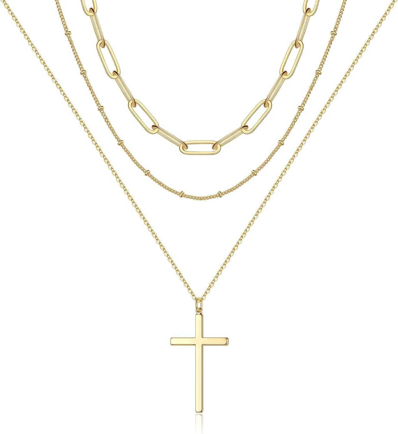 3pcs - Link Chain&beads Chain&cross