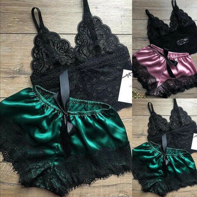 Lace cami and satin shorts set