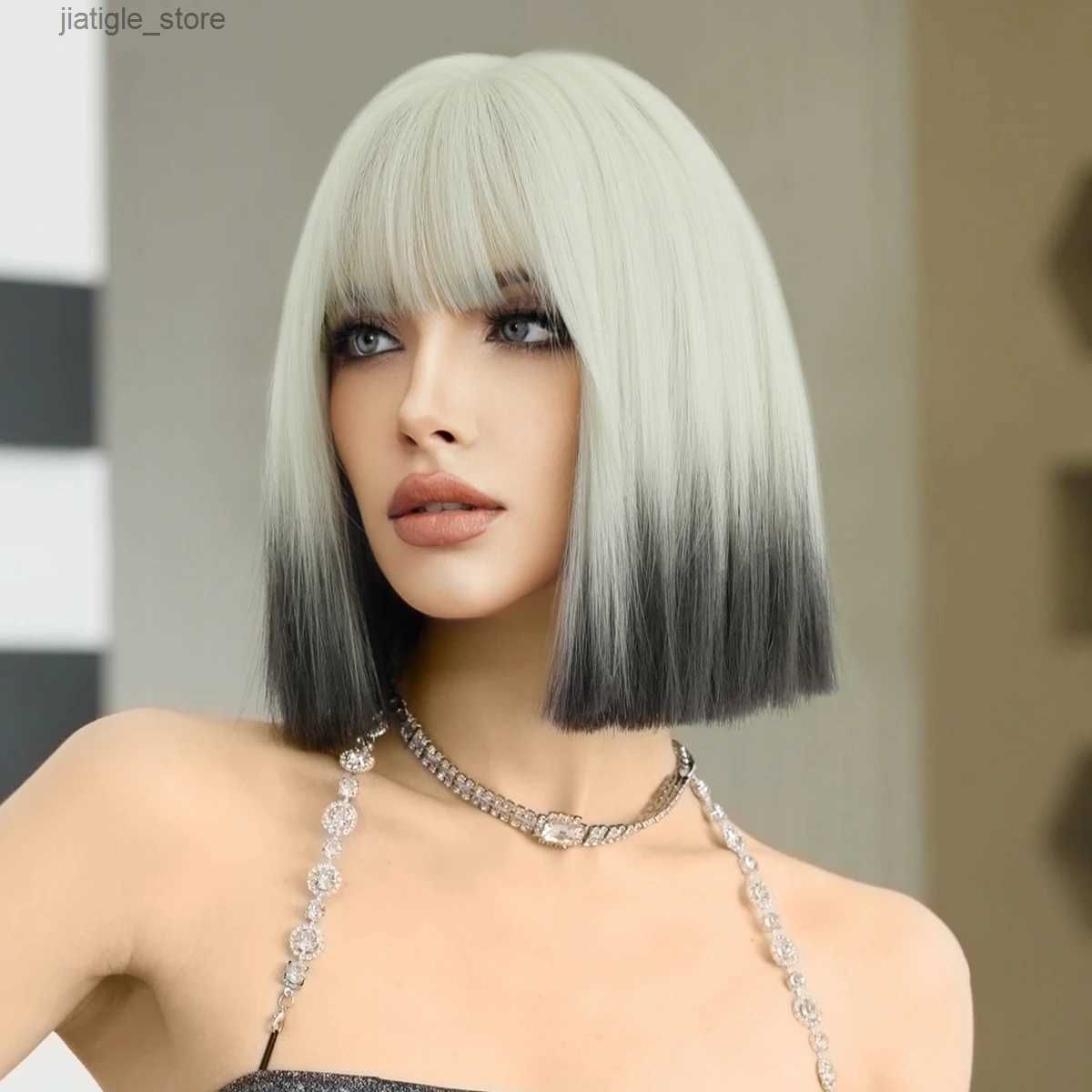 Black Part Straight Wig Bangs with Heat-friendly fiber view 3