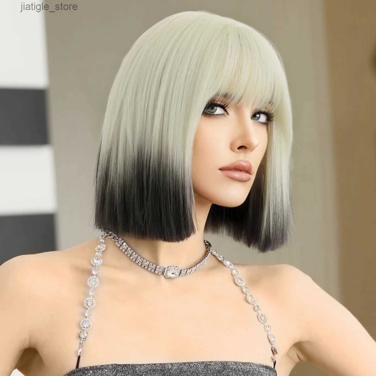 Black Part Straight Wig Bangs with Heat-friendly fiber view 2