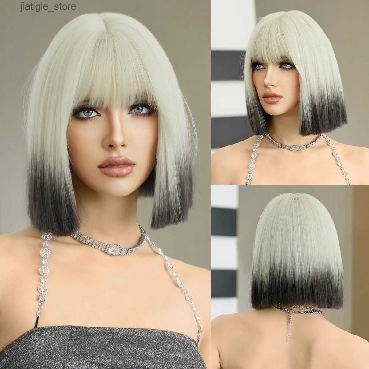 Black Part Straight Wig Bangs with Heat-friendly fiber