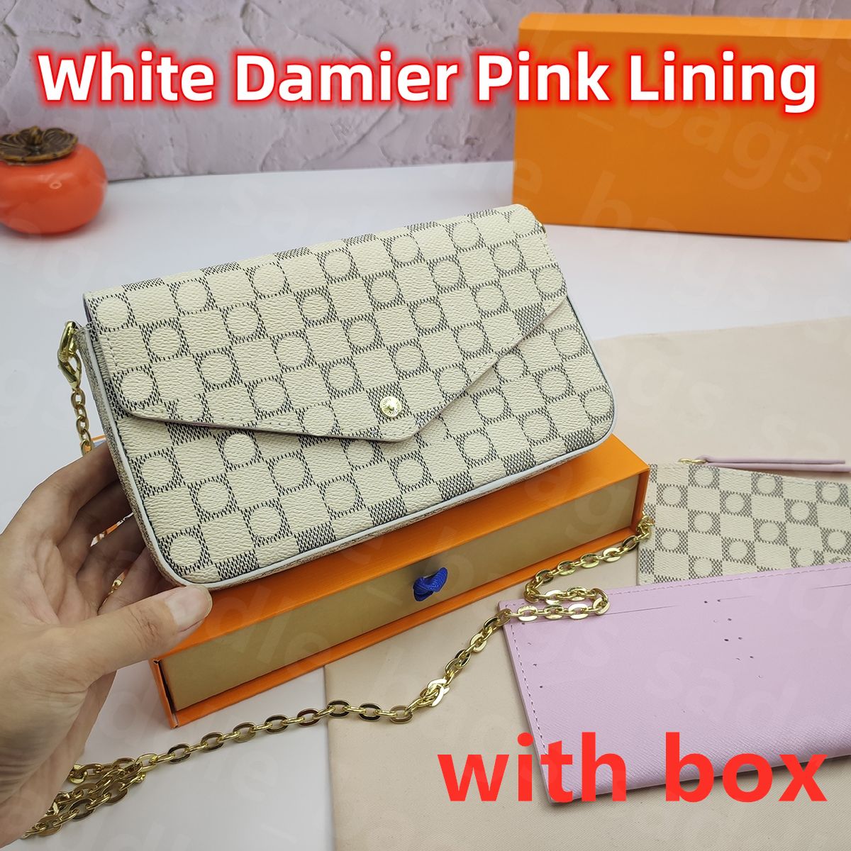 White Damier Pink Lining