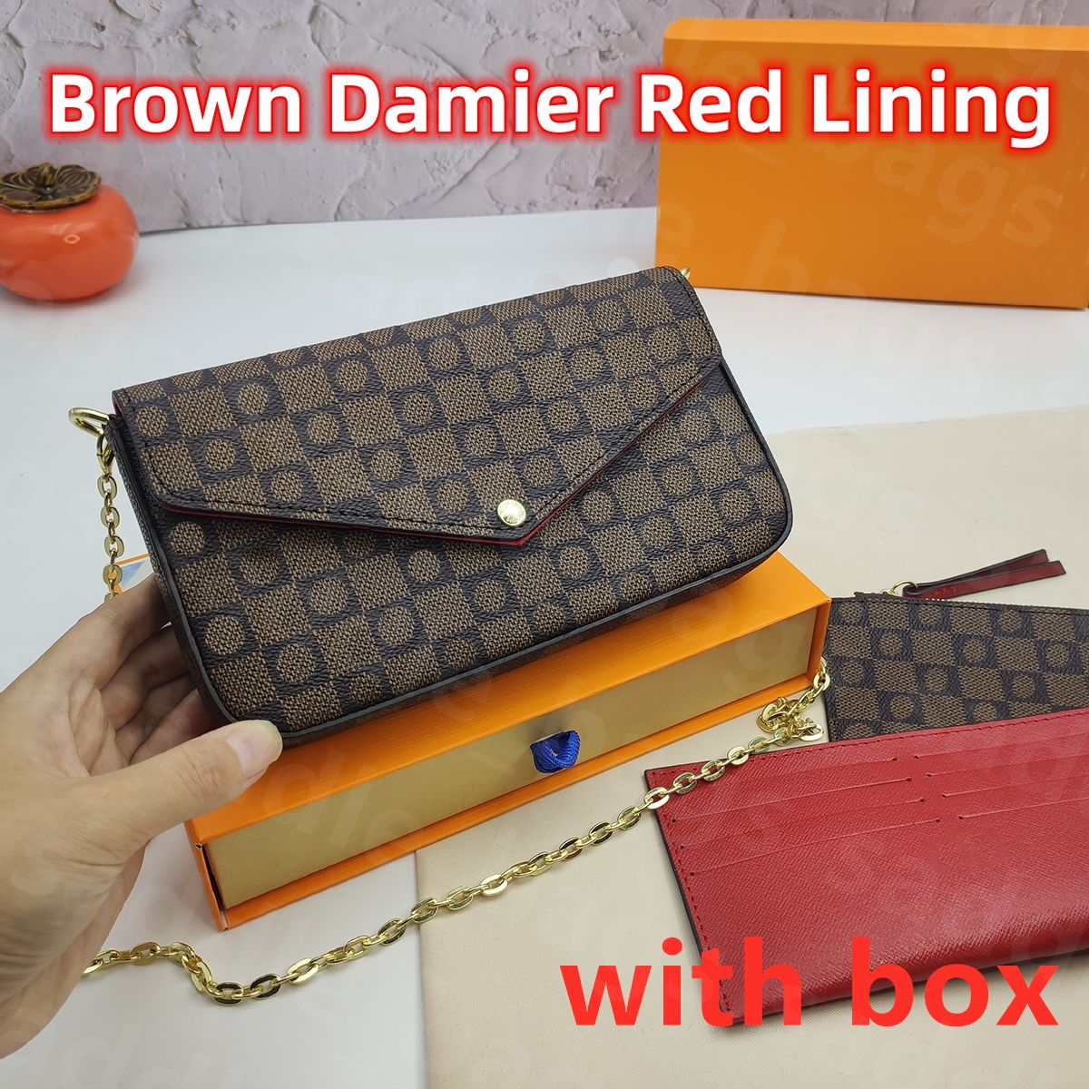 Brown Damier Red Lining