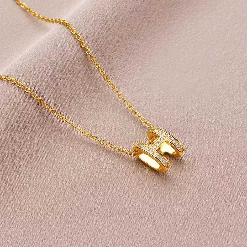 Gold Diamond h Letter Necklace O-chain