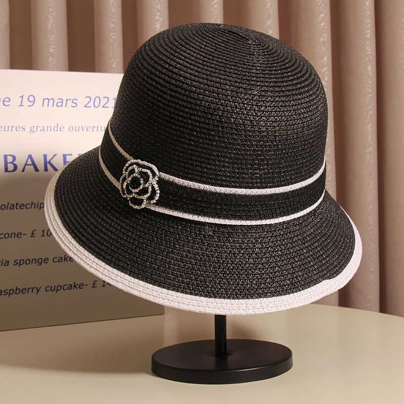 A Camellia Pot Hat Summer  Black