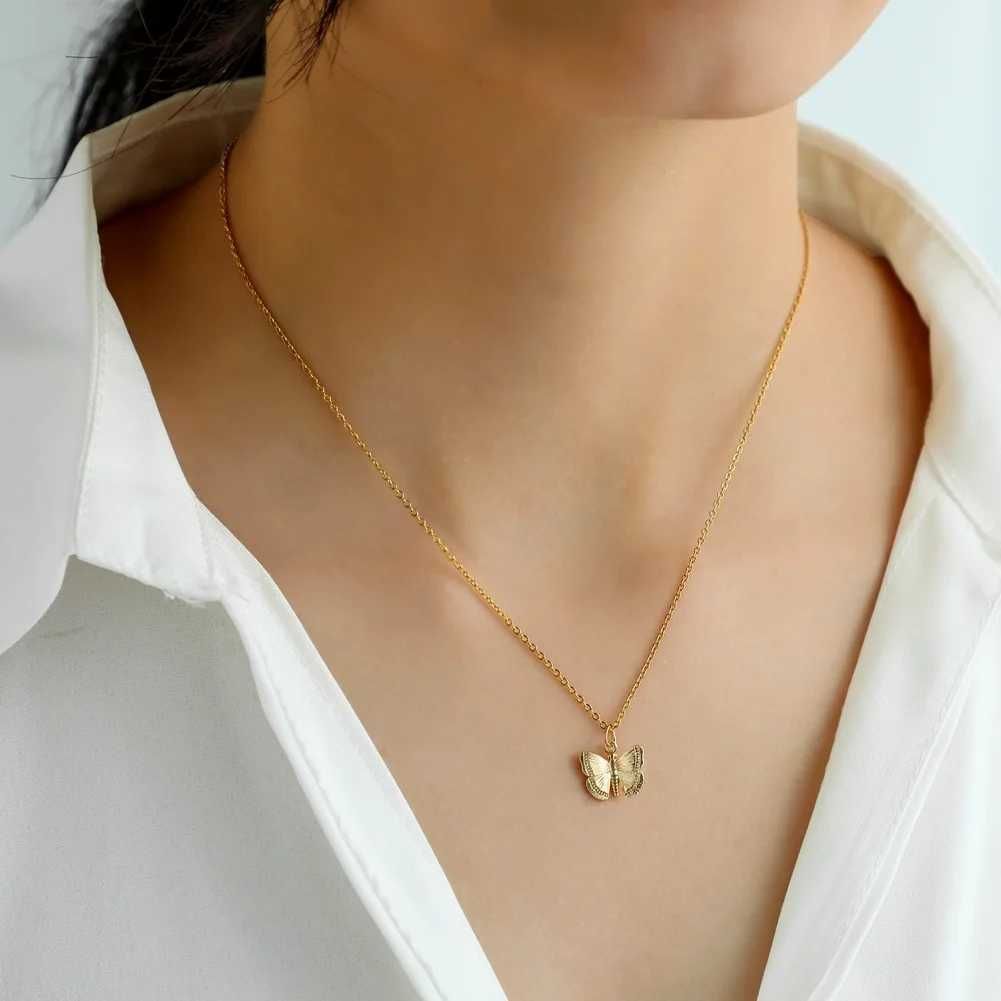 Colliers pendentifs rétro papillon doré en acier inoxydable avec chaîne serpent et breloque tendance pour femmes_voghion.com
