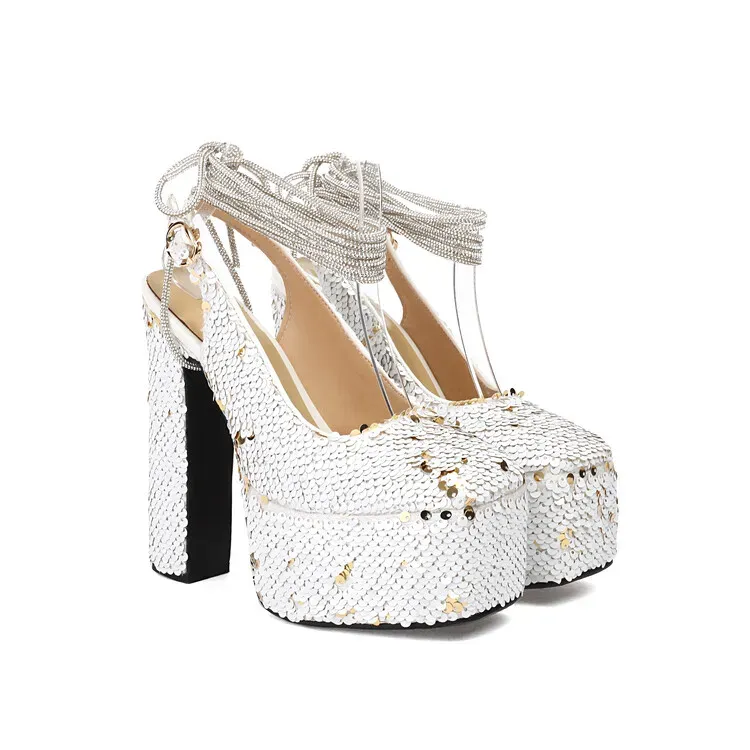 White Sequins Pumps