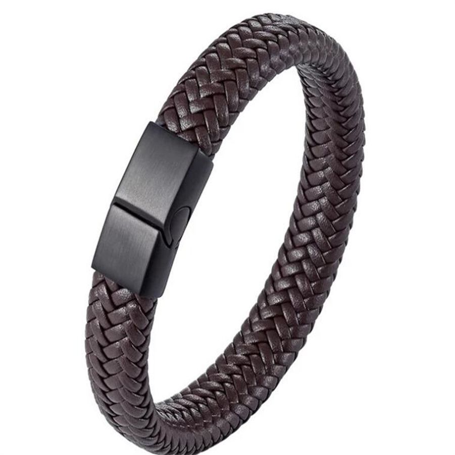 Boucle noire en cuir marron : 18,5 cm