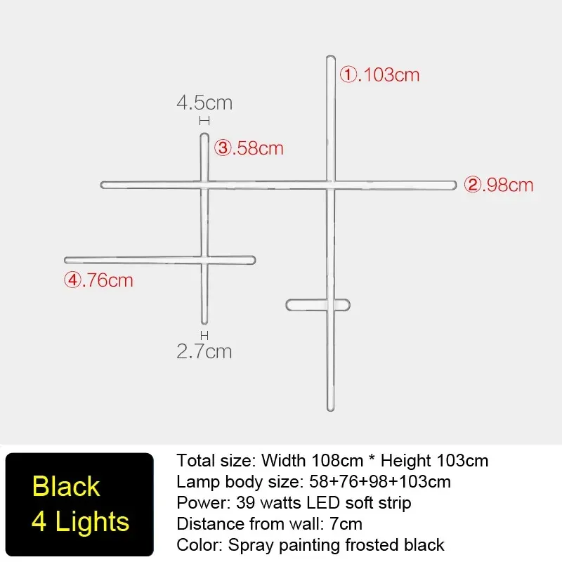 Chine chaude blanche 4 lumières noires