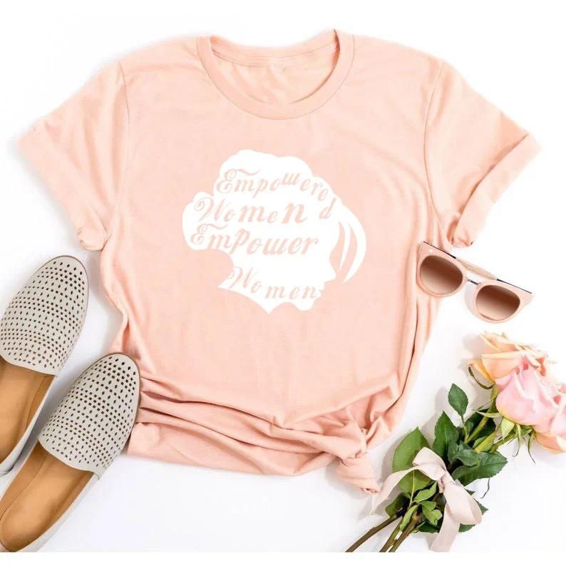 Peach tee white text