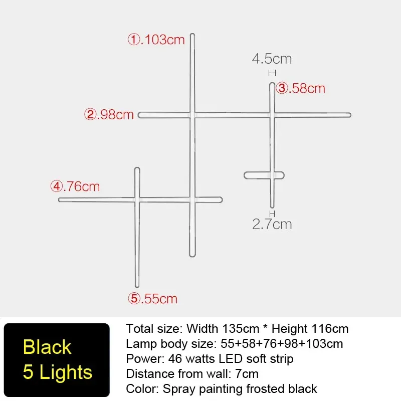 Chine chaude blanche 5 lumières noires