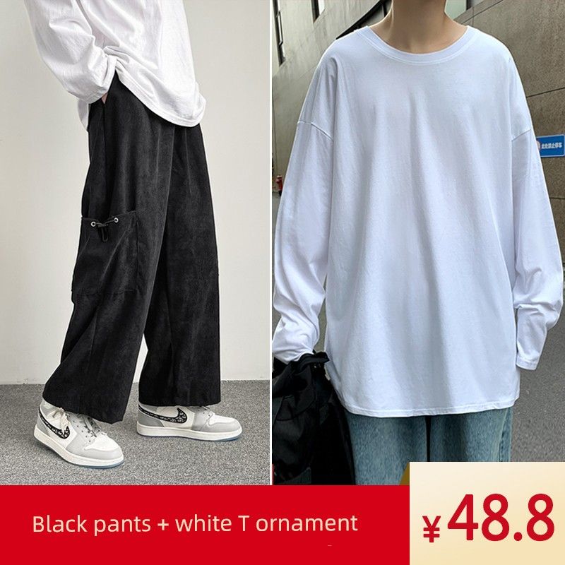 Czarne spodnie + biała koszulka