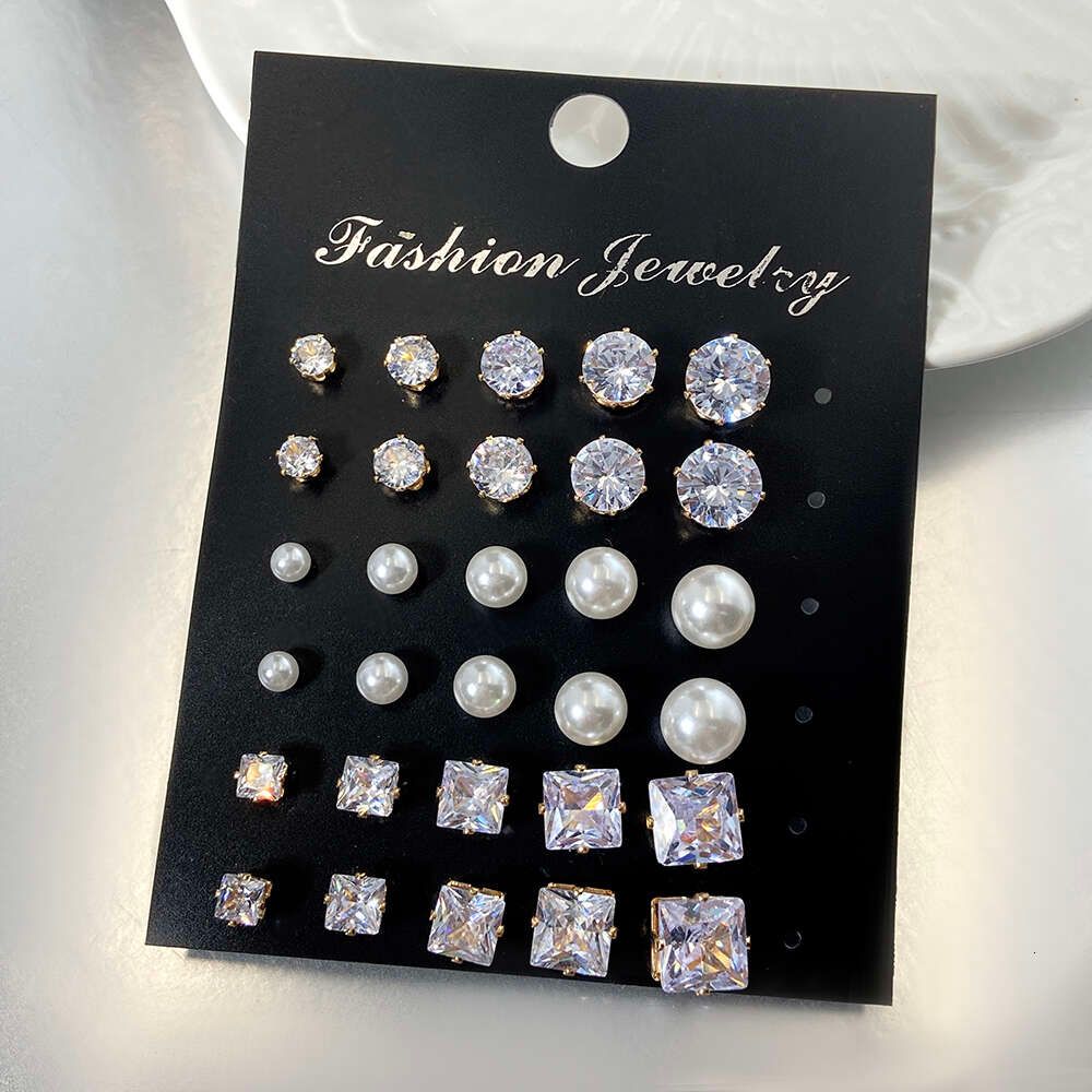 Gold-15 Pairs Set Stud Earrings