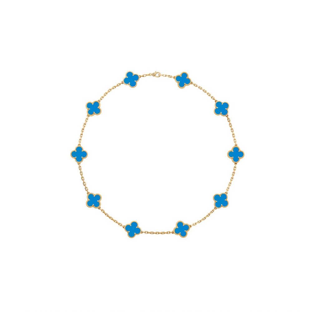 Goldene blaue Achat-Zehn-Blumen-Halskette