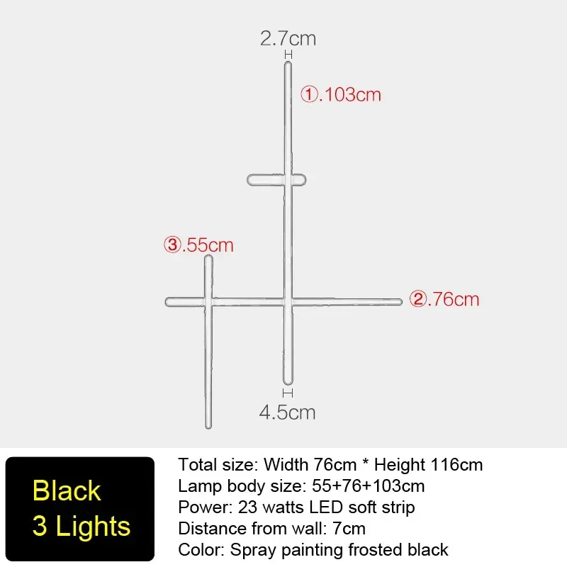 Chine chaude blanche 3 lumières noires