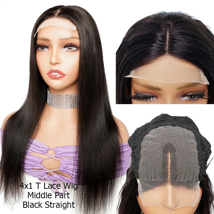 Black 4x1 t Lace Wig-14inches-180 Dens