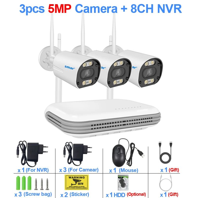 Taille: 2Tcolor: 8ch NVR 3 CAMS 5MP