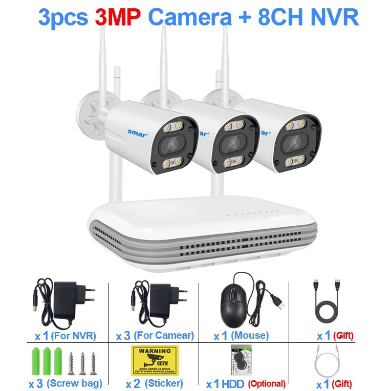 Size:2TColor:8CH NVR 3 Cams 3MP