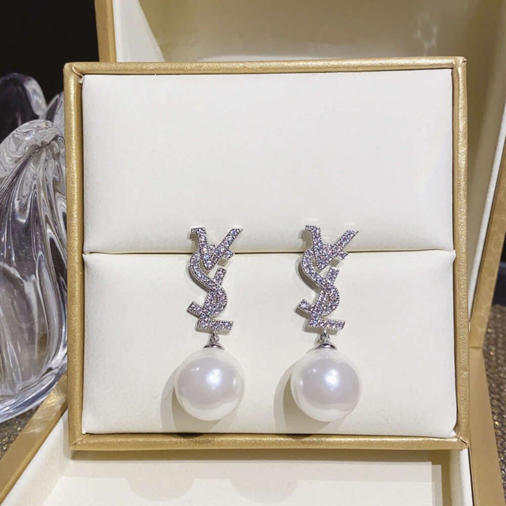Letter Pearl Earrings - Silver