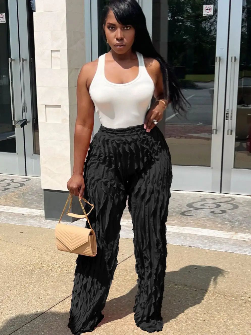 QFAF Women Wide Leg Acetate Capris Low Waist Autumn Pants   Up To 50% Off | DHgate