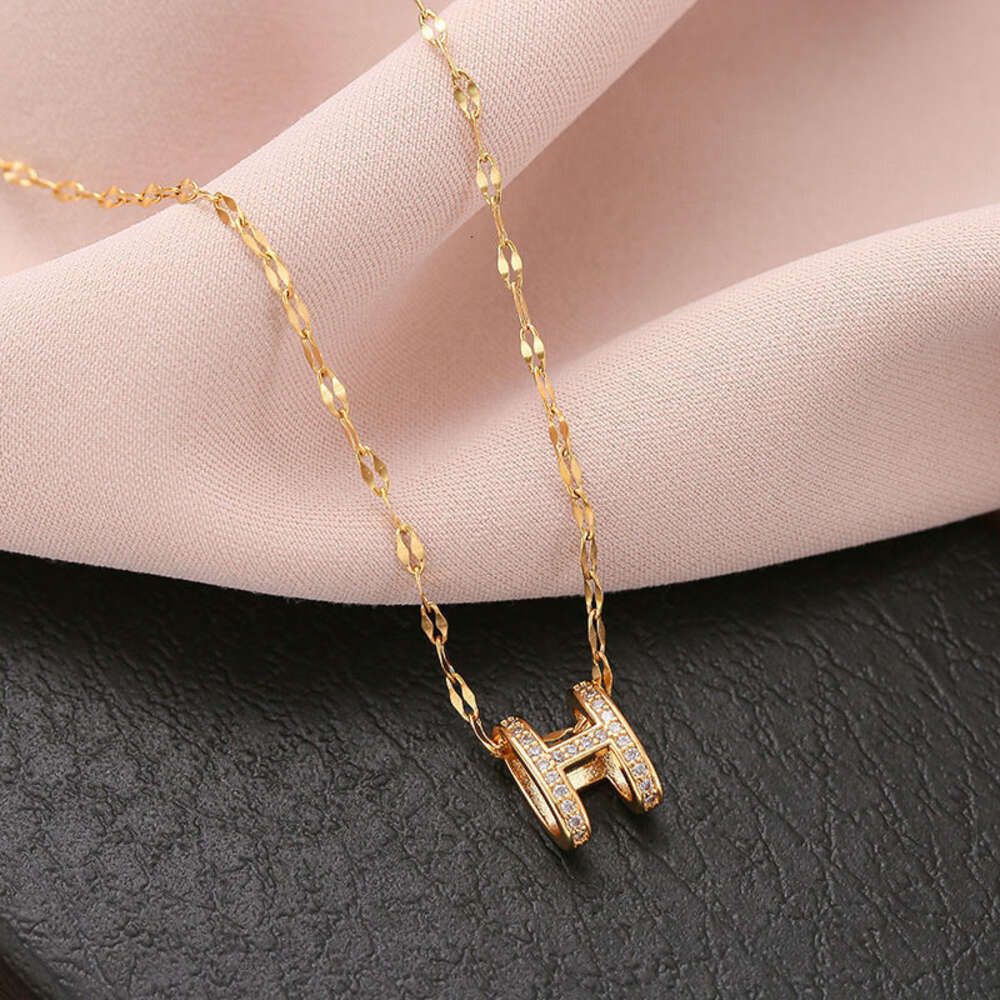 H letter full diamond necklace