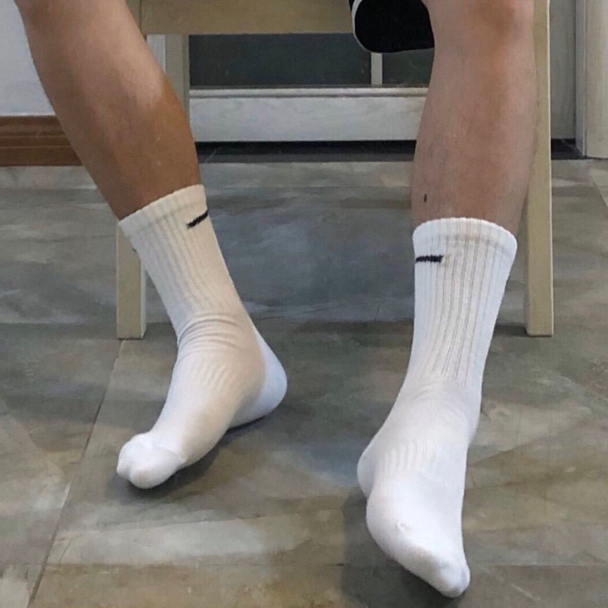 One pair of socks and no shoes.