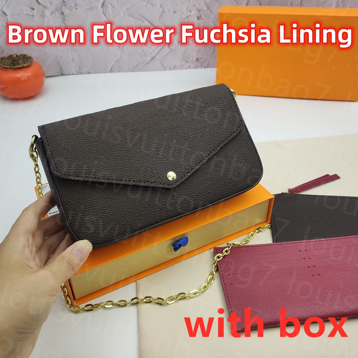 Brown Flower Fuchsia Lining