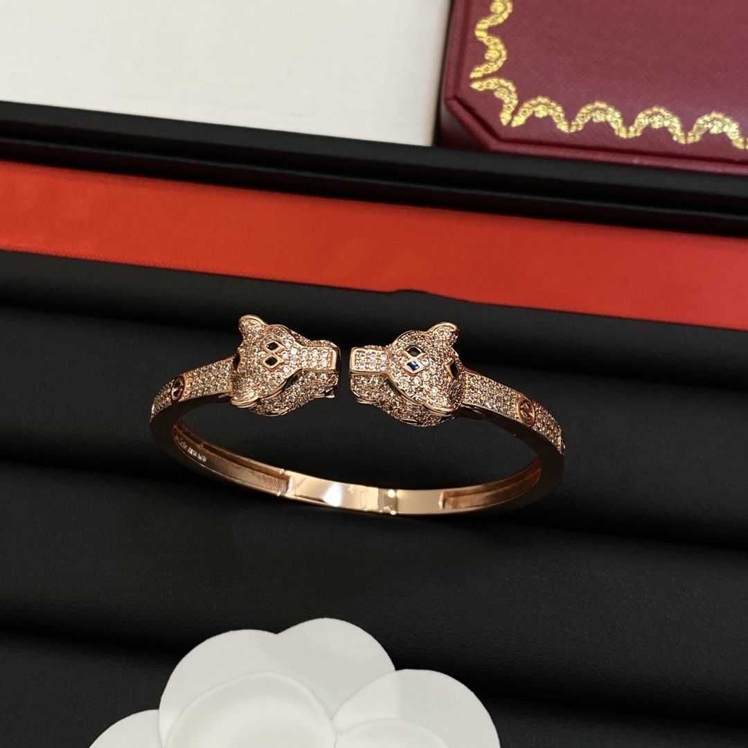 Bracciale a testa leopardo oro rosa-alto Q