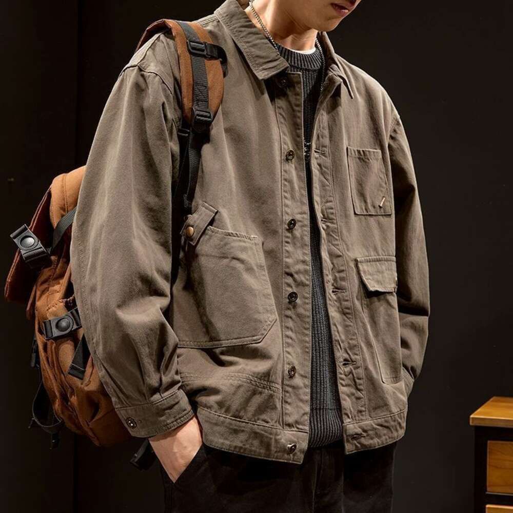 Brown 3 Irregular Pocket Denim Coat