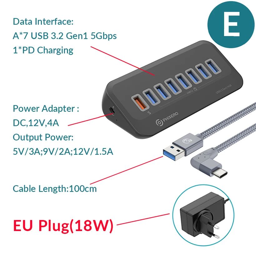 Color:E with EU Plug 1M