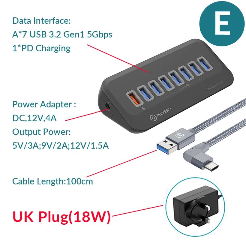 Color:E with UK Plug 1M