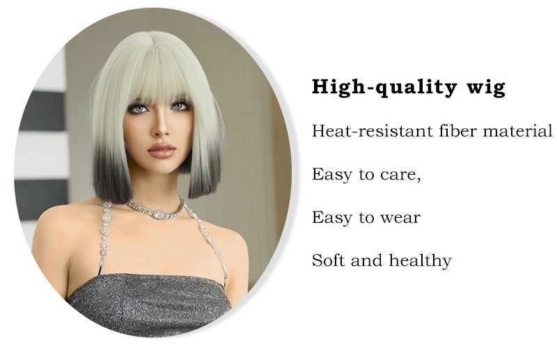 Black Part Straight Wig Bangs with Heat-friendly fiber detail view 2