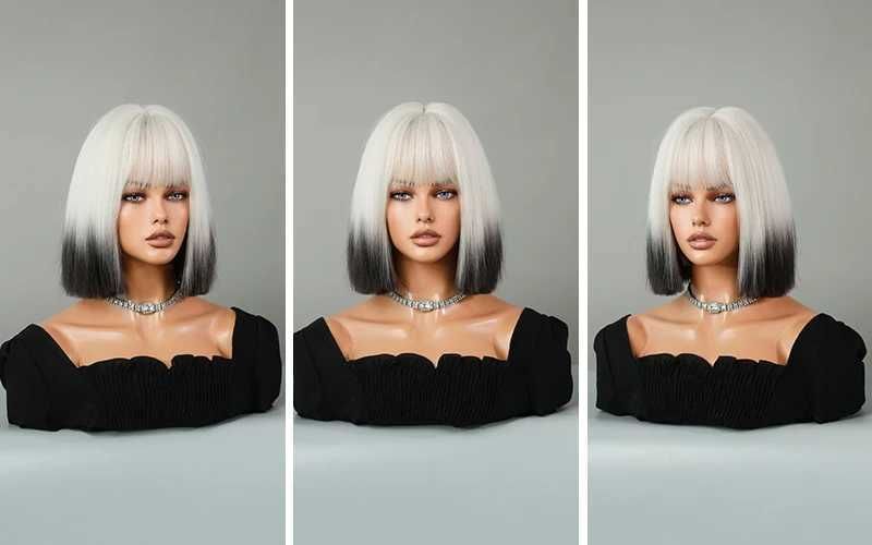 Black Part Straight Wig Bangs with Heat-friendly fiber detail view 3